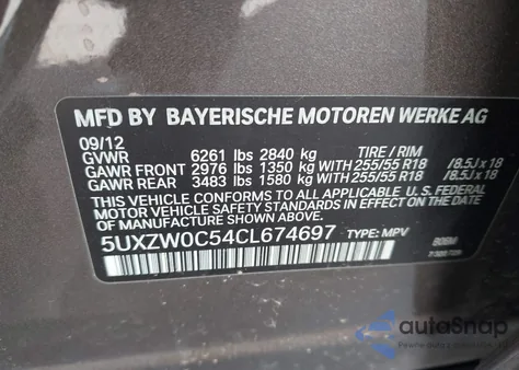 2012 BMW X5 xDrive35D z USA, uszkodzony, nr VIN 5UXZW0C54CL674697